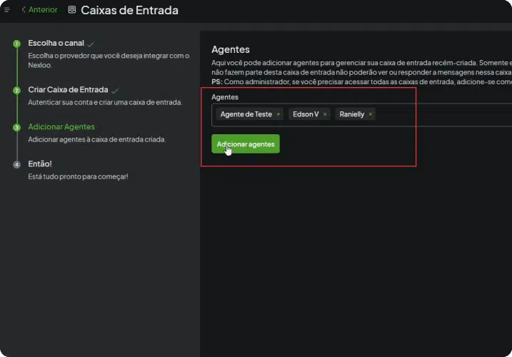 13- adicione os agentes